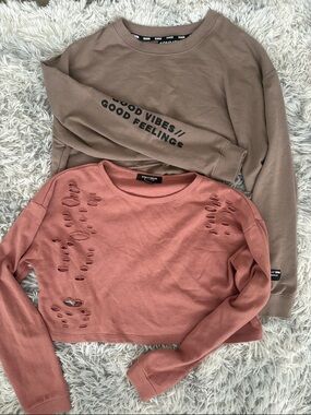 Distressed Cropped Sweatshirt - Dusty Rose by Streetwear
